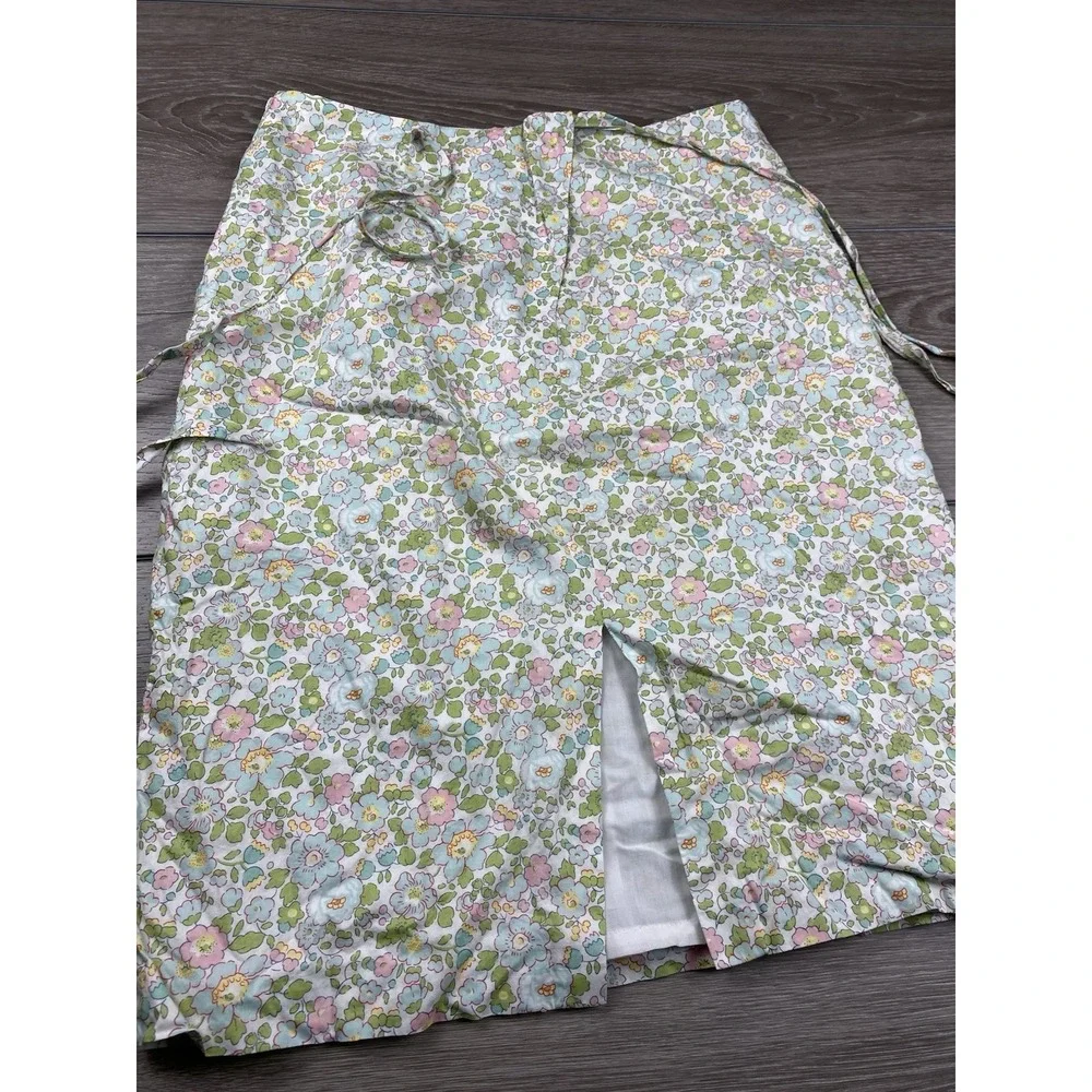 Rebecca Taylor Women's Floral Patterned Tie Skort White Pink Green Size 10‎